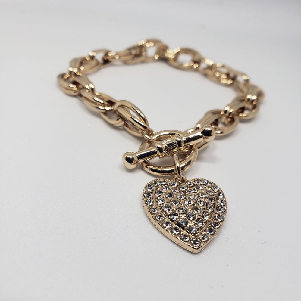 Gold Tone Heart Bracelet, Fantasy Crystals